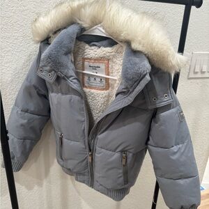 Abercrombie Kids Light Gray Jacket with Faux Fur Lining